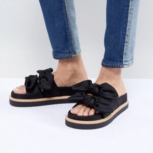 River Island Black Bow Neoprene Scuba Bow Slide Sandals 6